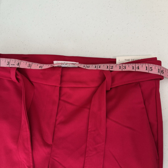 LOFT Devin Slim Pants Women's 8 Petite Red Tie Waist Straight Leg Stretch Cuffed - Picture 10 of 13